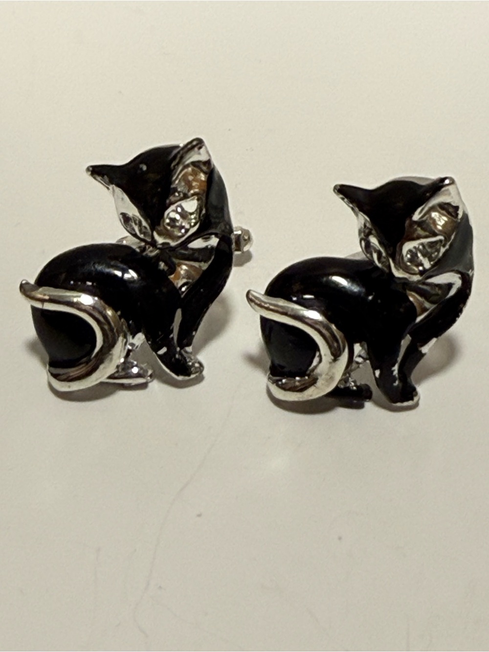 Vintage MCM Silver and Black Cat Cufflinks - Men Accessories